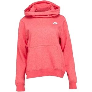 NIKE WOMEN CLUB ESSENTIAL FUNNEL NECK FLEECE HOODIE Coral size M